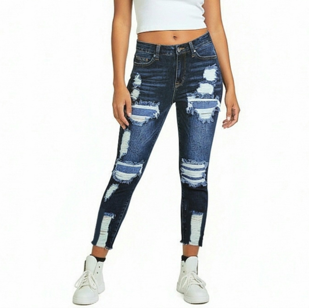 Skinny Crop Jeans Womens Size 5 - 27 High Rise Distressed Blue